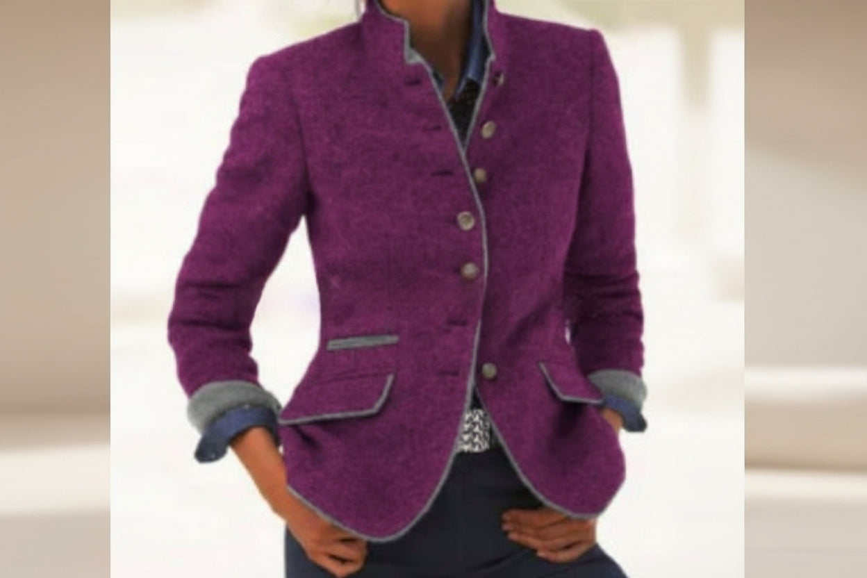 Women’s Color-Block Woolen Blazer Jacket with Multi-Button Front - Image 12