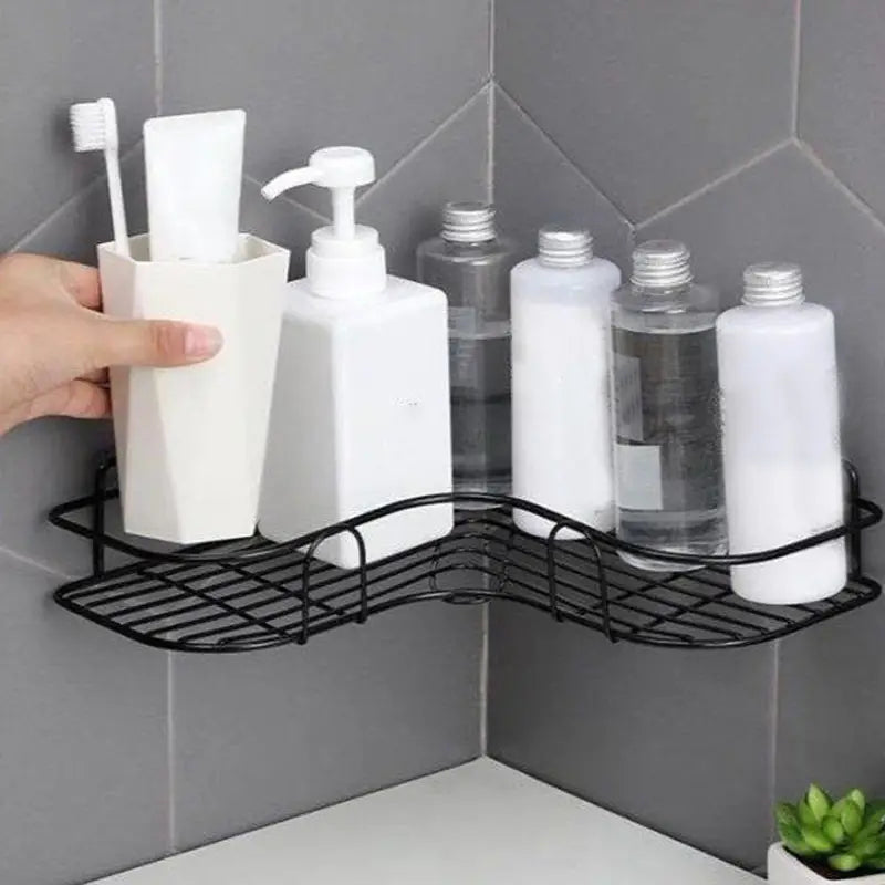 Triangular Wall-Mounted Storage Shelf with Hanging Basket
