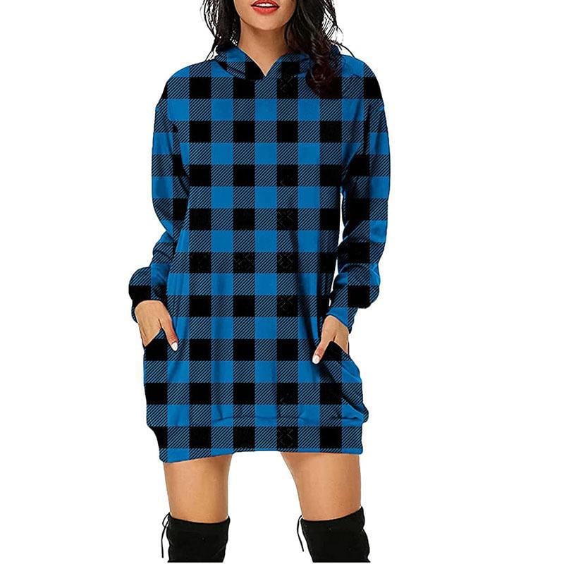 Women's Hooded Long Sleeve Plaid Sweatshirt