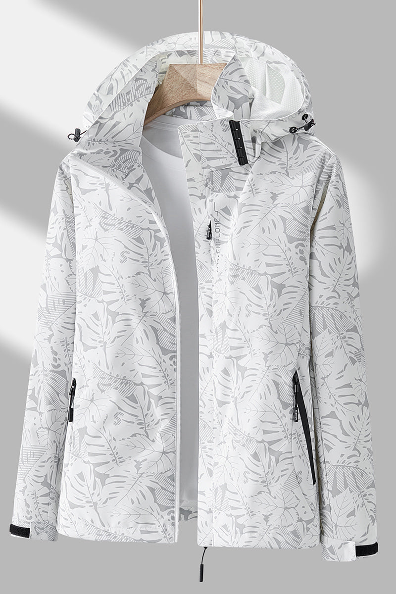 Women's Tropical Leaf Print Lightweight Windproof Hooded Jacket - Image 16