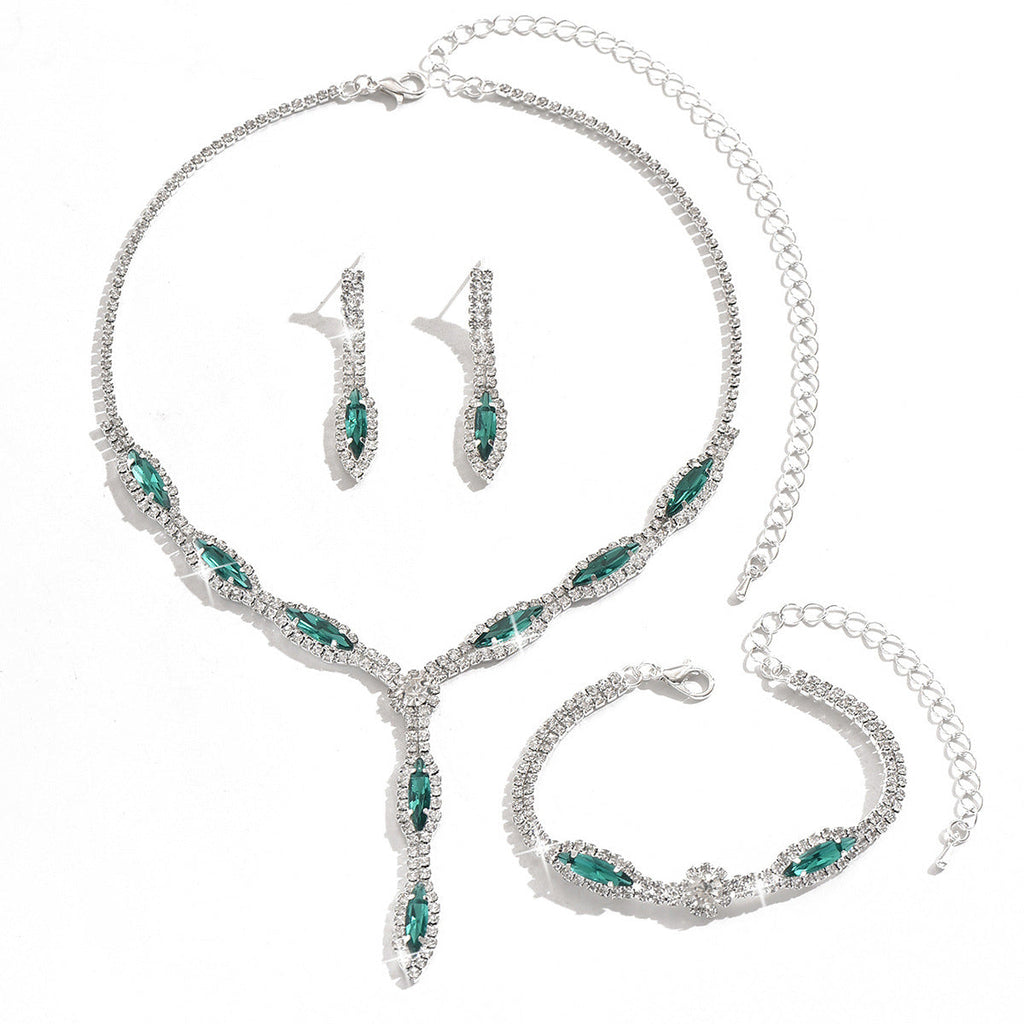 Chinese Wedding Bridal Jewelry Necklace Earrings 3-Piece Suit Banquet Dress Fashion Versatile Elegant Accessories Wholesale