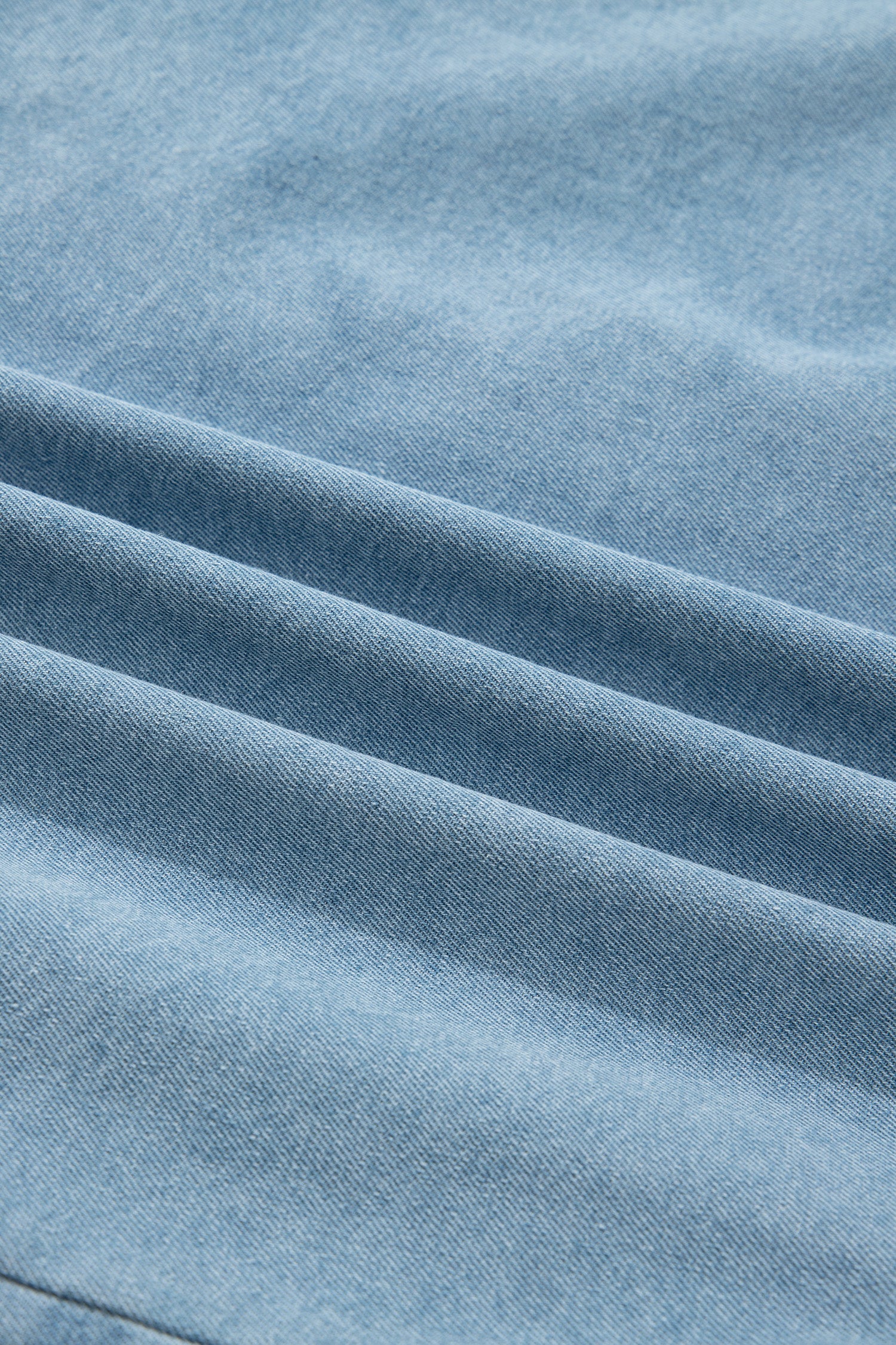 Ruffle Detail Puff Sleeve Button-Down Denim Shirt