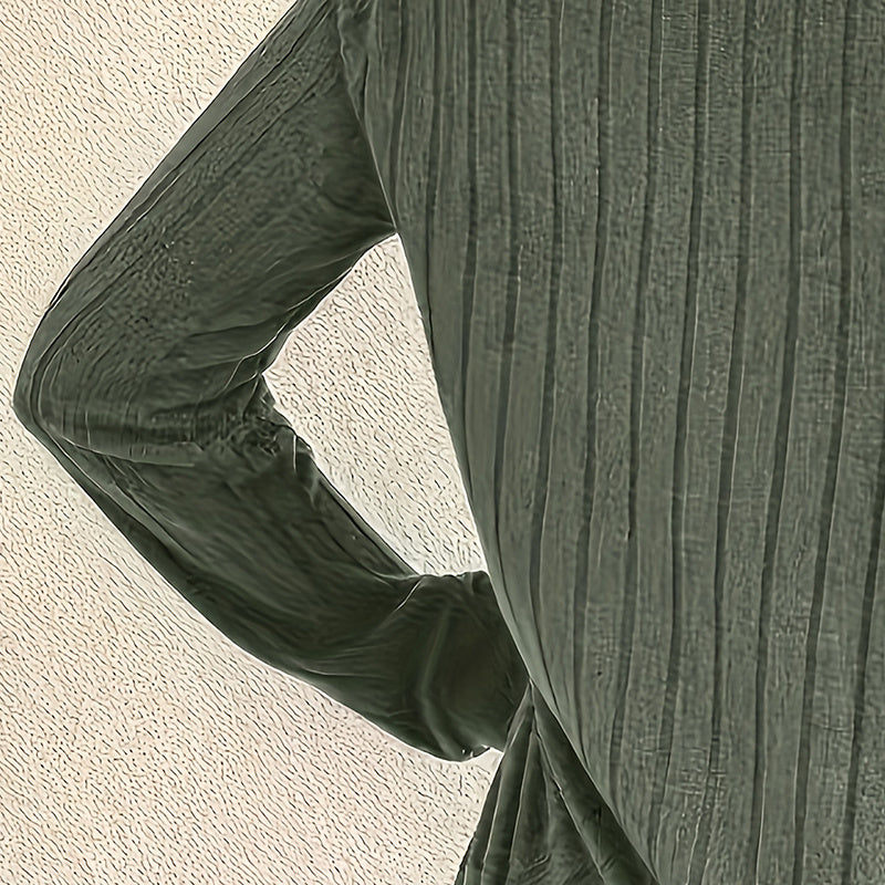 Women's Ribbed Knit Long Sleeve V-Neck Blouse in Olive Green - Image 3