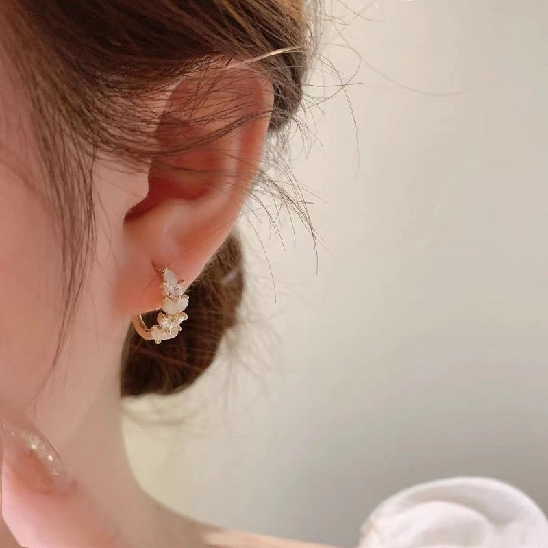 Wheat-ear Cats-eye Stone Minimalist Zircon Ear Clips