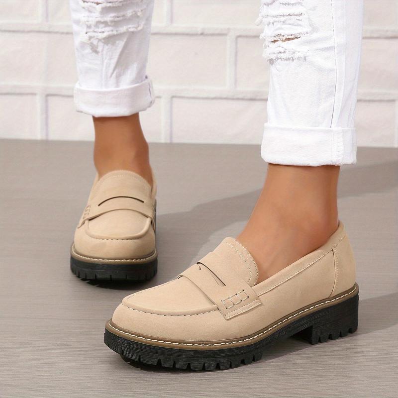Women Thick-Sole Solid Color Loafers Trendy Chunky Flats