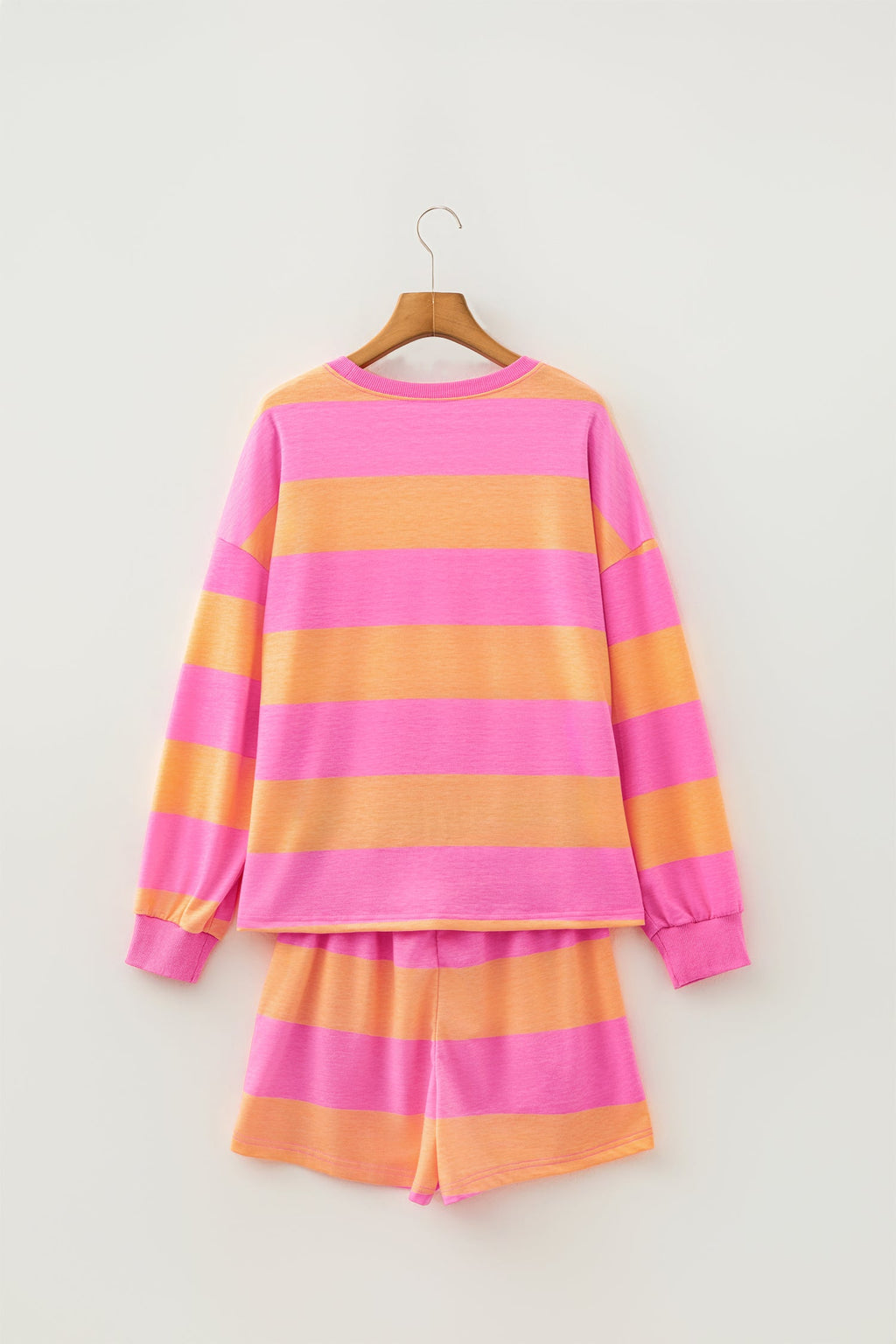 Plus Size Colorblock Stripe Top & Drawstring Shorts Set