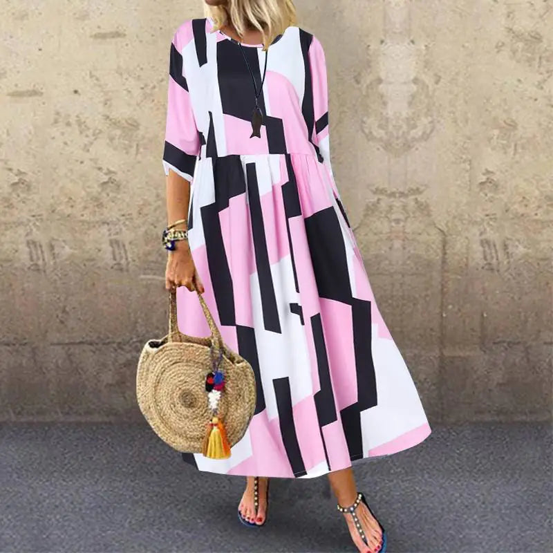 Women's Printed Round Neck Midi Dress in Tropical and Geo Prints - Image 16