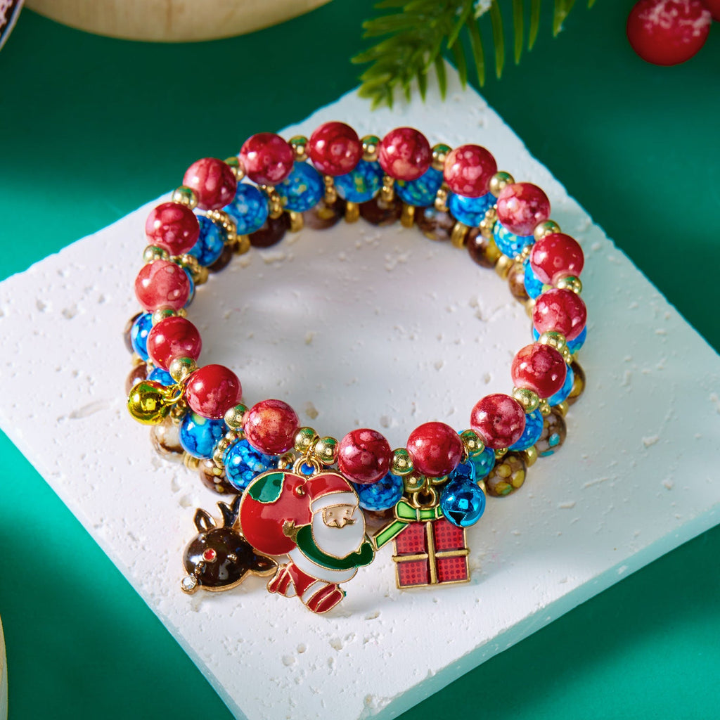 Europe And The United States Cross-border New Bracelet Three Christmas Christmas Tree Old Snowman Beaded Combination Bracelet Women Wholesale