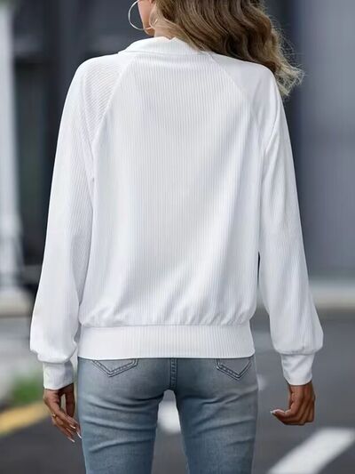 Women's White Zip-Up Collared Jacket with Raglan Sleeves