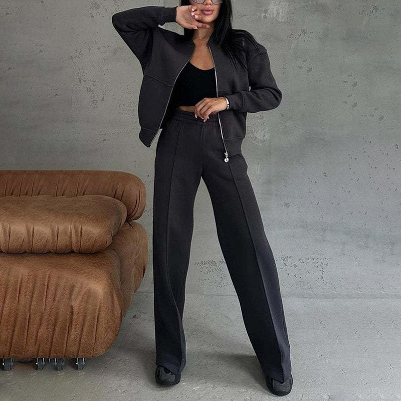 Women’s 2-Piece Zip-Up Sweatshirt Jacket and Wide-Leg Pants Set - Image 5