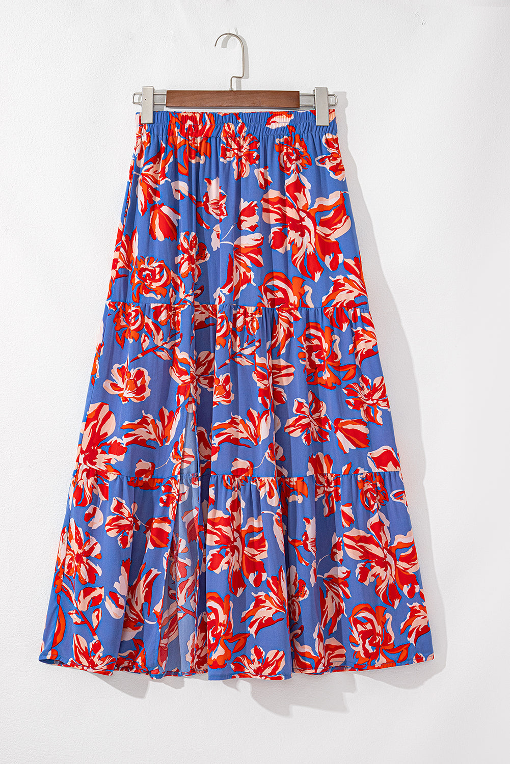Bohemian Floral Tiered Maxi Skirt with Split