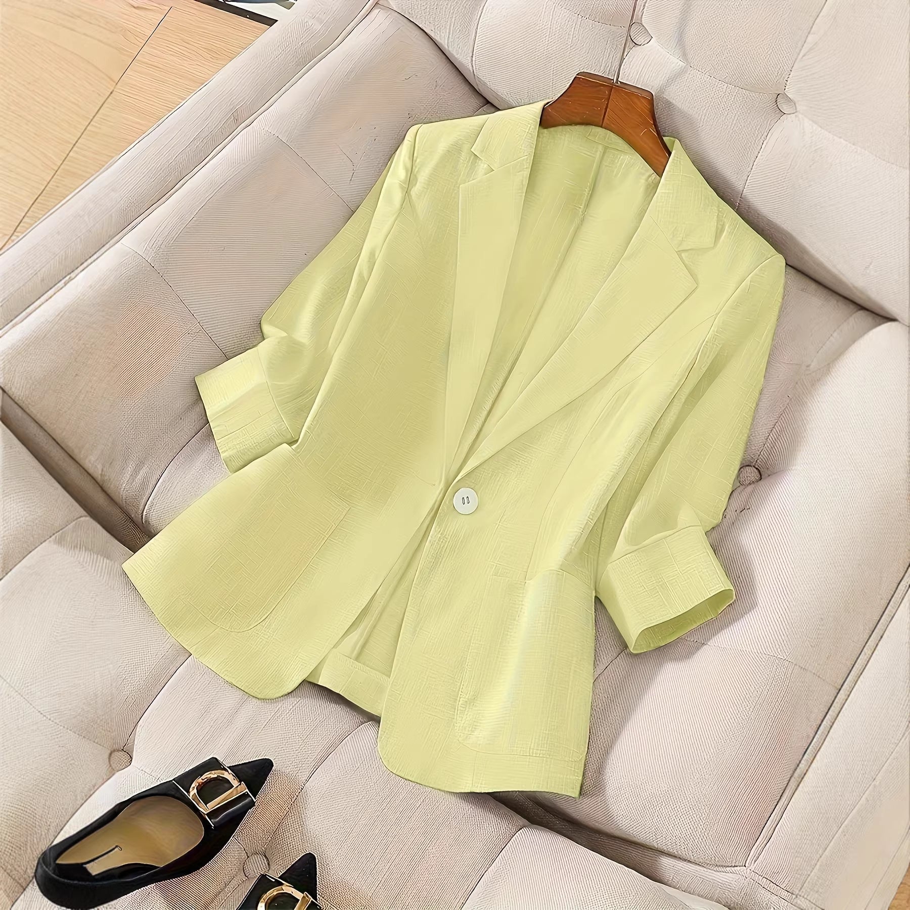 Women's Three-Quarter Sleeve Single-Button Casual Blazer - Image 2