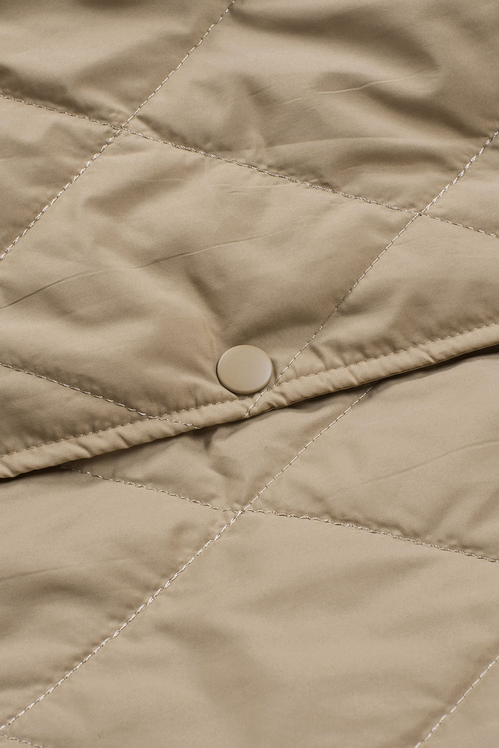 Women's Solid Quilted Snap Button Hooded Puffer Coat in Beige Khaki