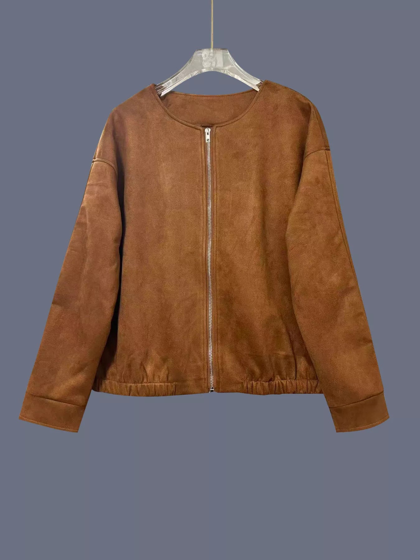 Zip Up Dropped Shoulder Jacket | Lined Polyester Blend