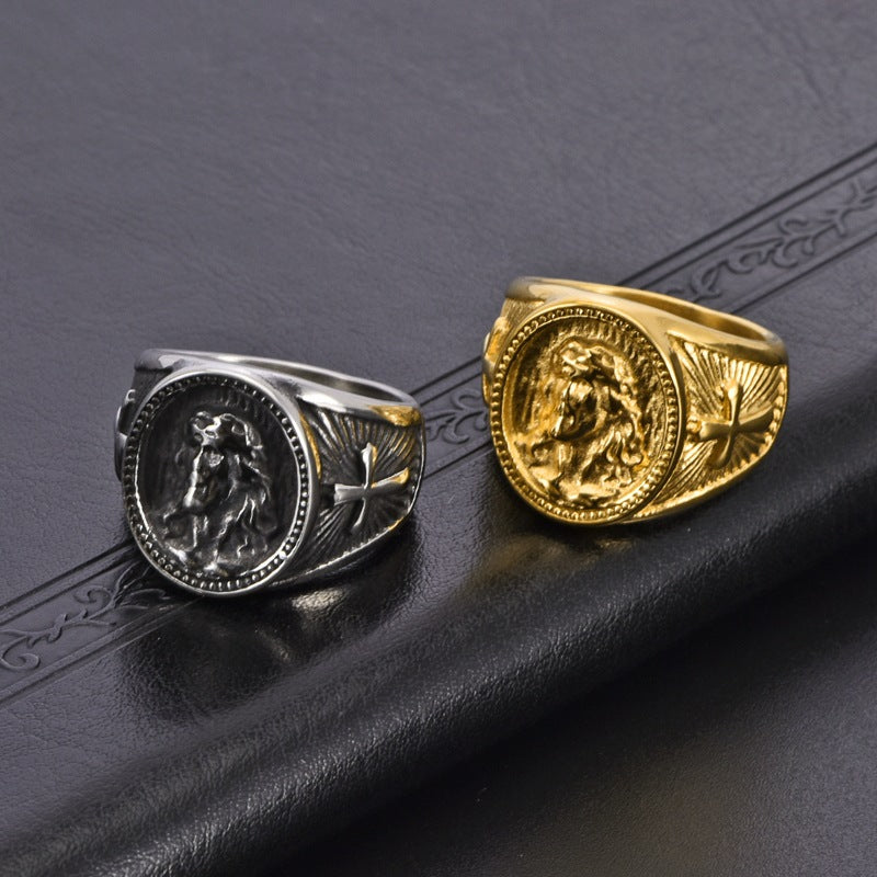 Retro Profile Cross Titanium Steel Ring