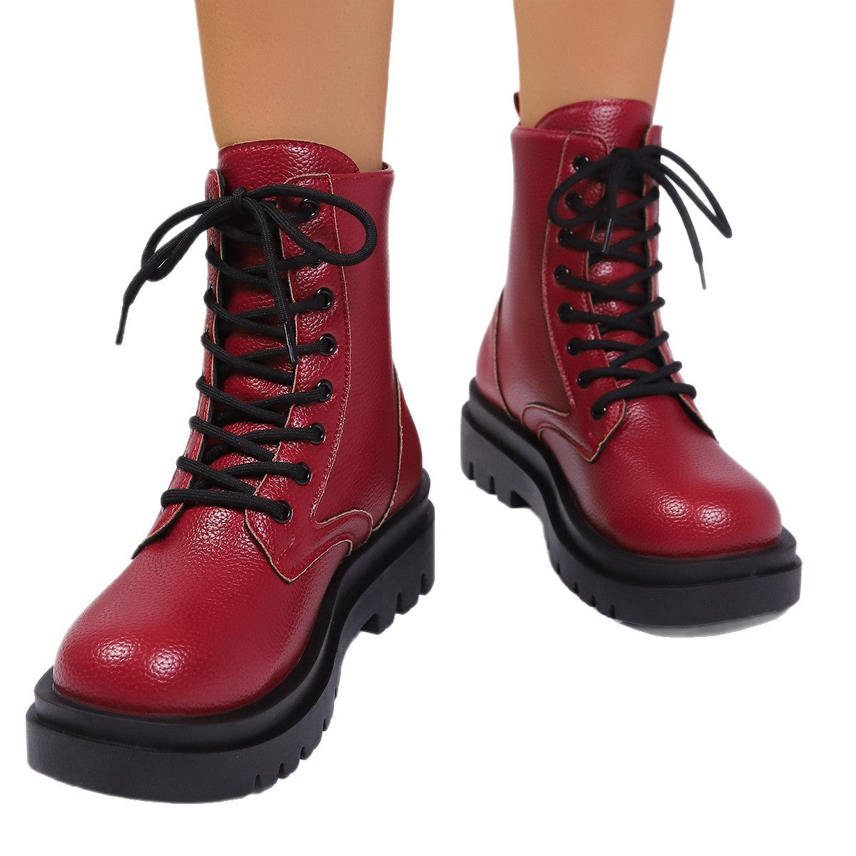 Women’s Round Toe Lace-Up Chunky Sole Ankle Boots - Image 5