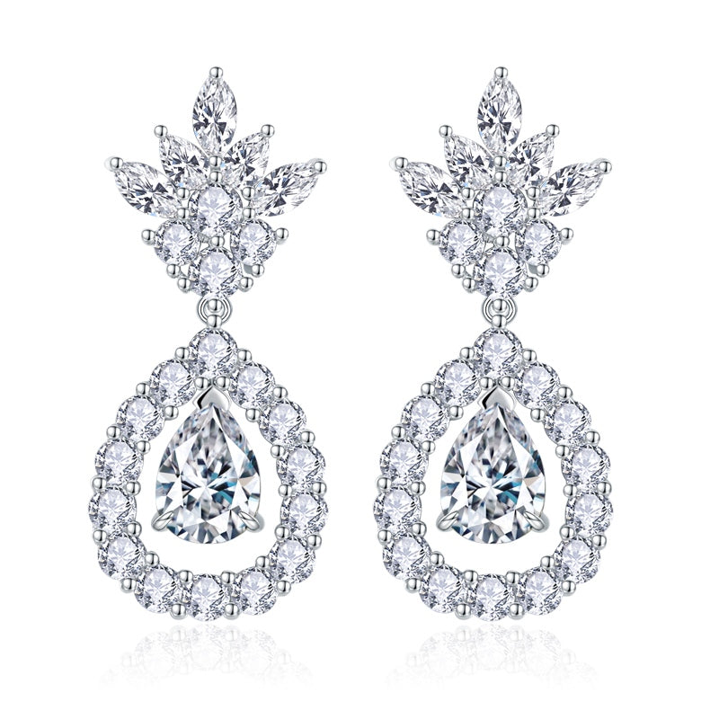 S925 Sterling Silver Pear Cut Moissanite Dangle Teardrop Earrings
