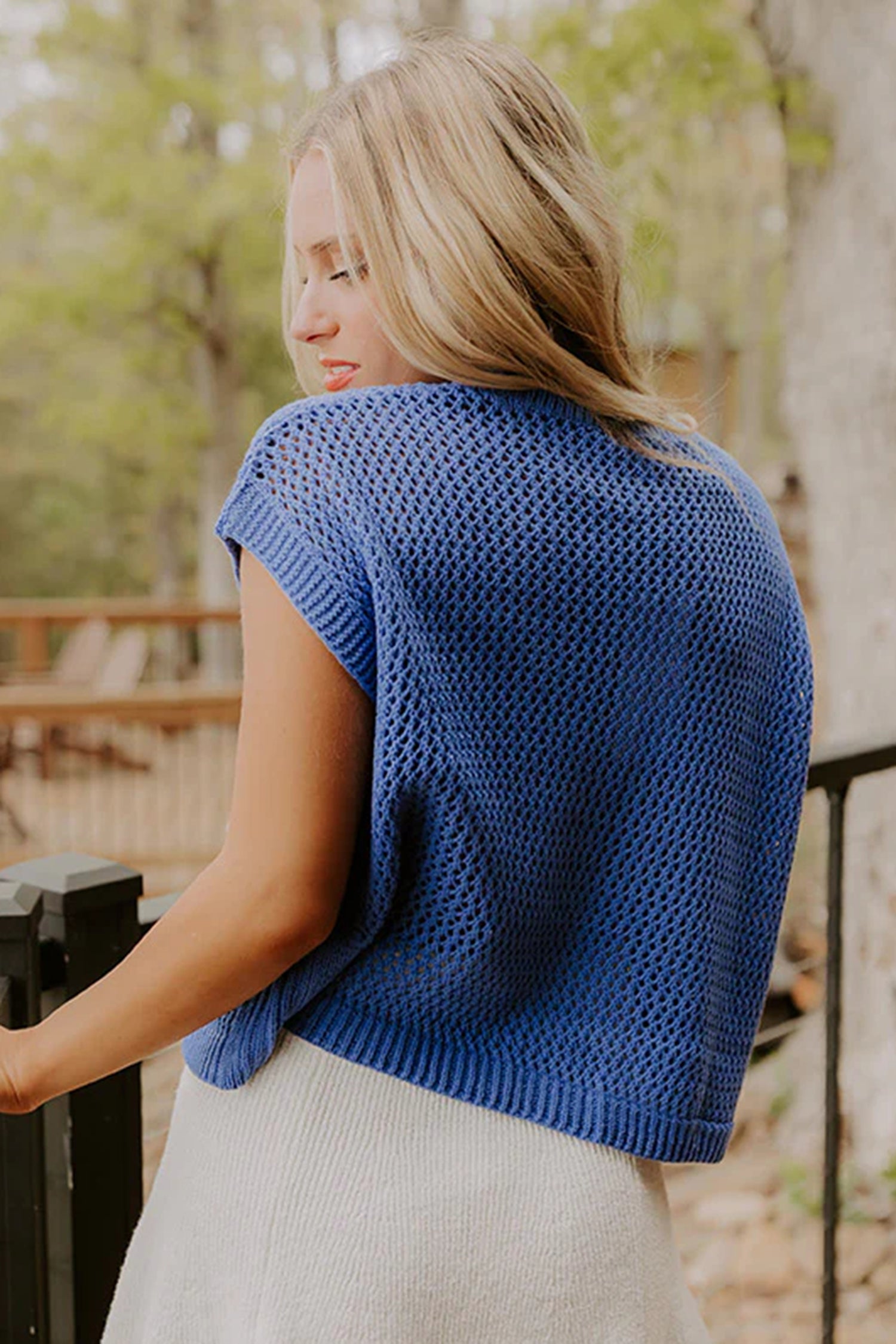 USA Flag Crochet Short Sleeve Sweater Top