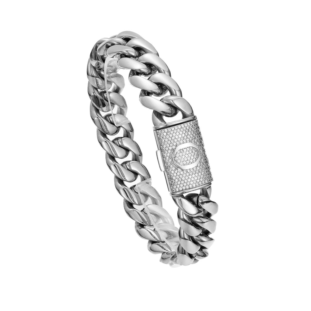 Mens Hip-Hop Lettered Snap-Clasp Encrypted Chain Cuban Link Steel-Colored Necklace