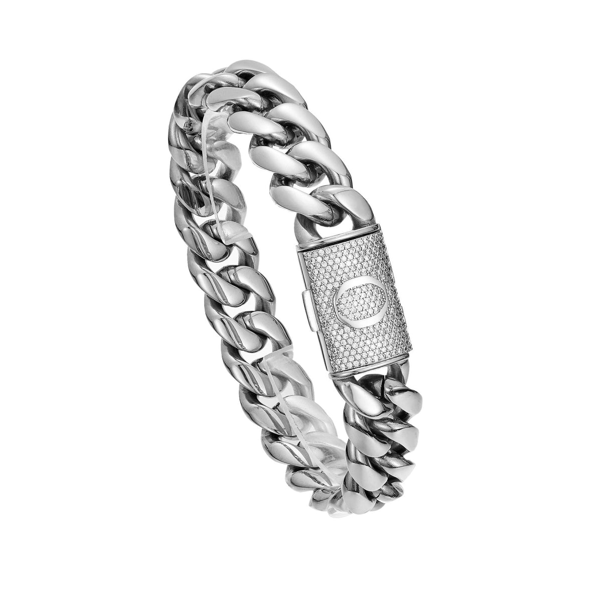 Mens Hip-Hop Lettered Snap-Clasp Encrypted Chain Cuban Link Steel-Colored Necklace