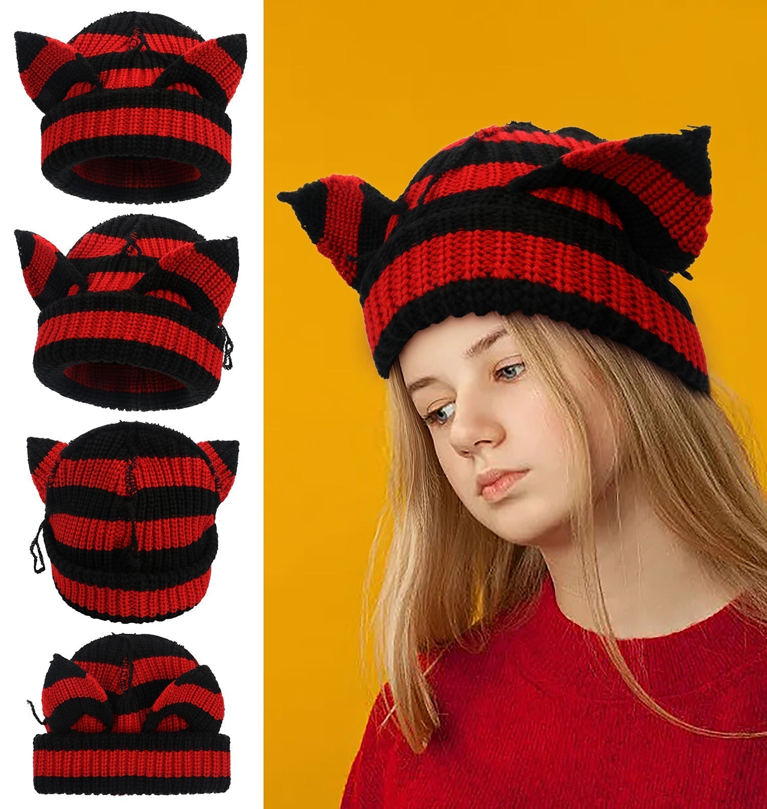 Women's Thickened Acrylic Devil Ear Knitted Beanie Hat - Image 5