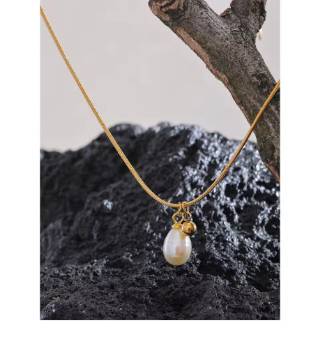 Natural Pearl Beads Chic Exquisite Necklace Thin Chain Stainless Steel Minimalist Charm Collar Jewelry Women