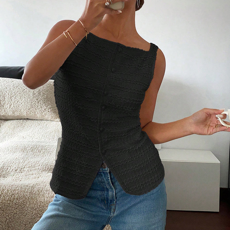 White Square Neck Button Up Vest Trendy Y2K Sleeveless Top - Image 7