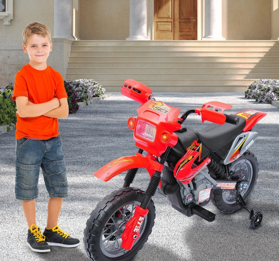 Kids 6V Electric Ride-On Motorcycle with Training Wheels, Battery Powered Toy Bike