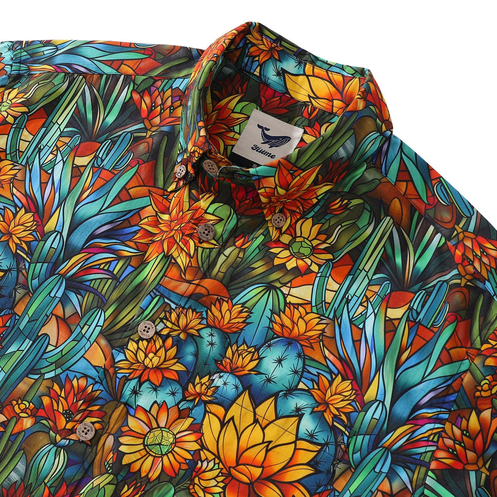 1960s Hawaiian Shirt For Men Colorful Button-down Shirt Short Sleeve 100% Cotton Shirt Beauty Of The Desert By Cigar