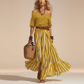 Women's One-Shoulder Bubble Sleeve Top & Stripe Skirt 2-Piece Set
