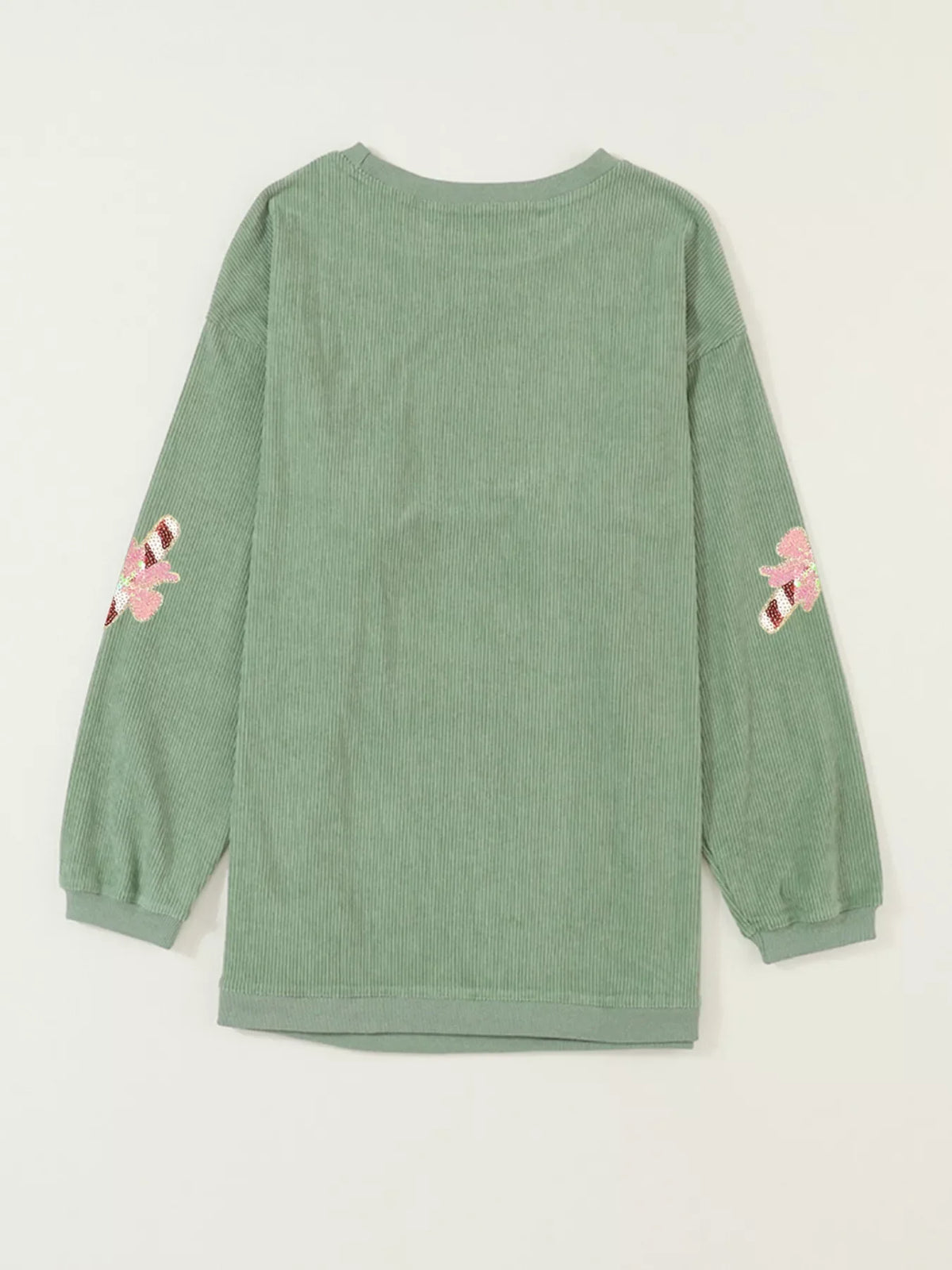 Christmas Sequin Candy Cane Patched Corded Ribbed Baggy Sweatshirt