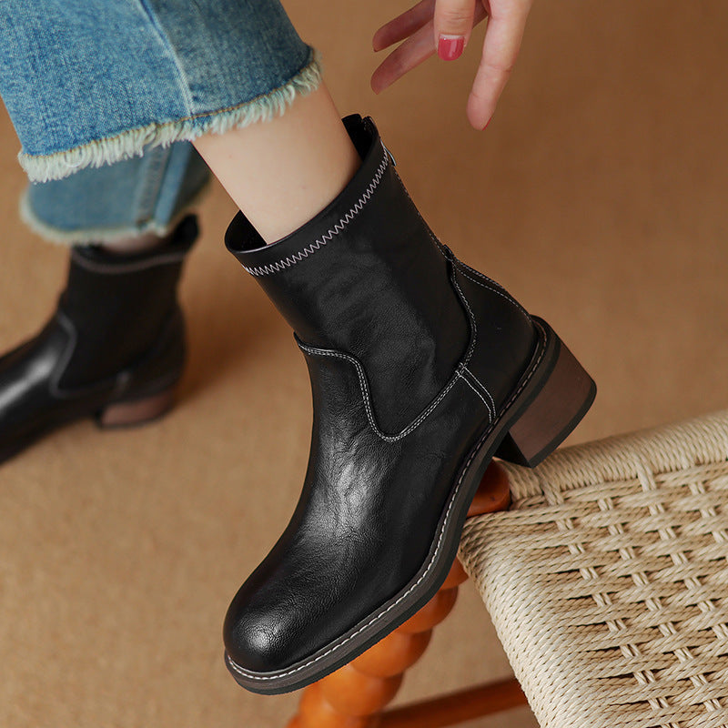 Women’s Mid-Heel Martin Boots Casual Square Heel Ankle Boots - Image 3