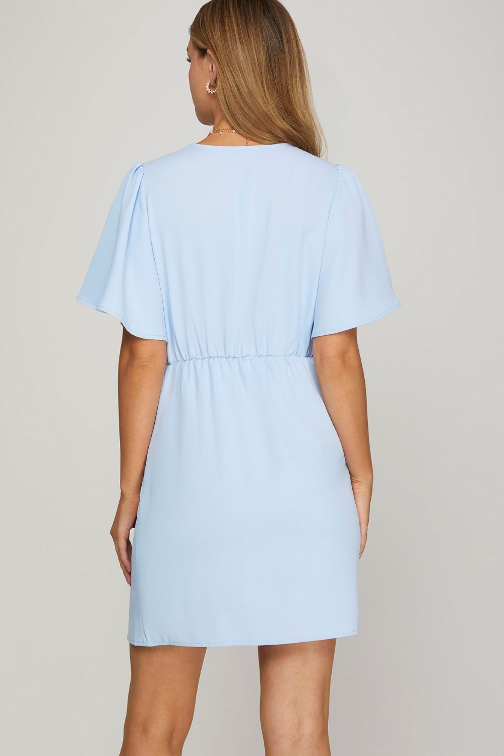 Ruffled Surplice Mini Dress with Flutter Sleeves