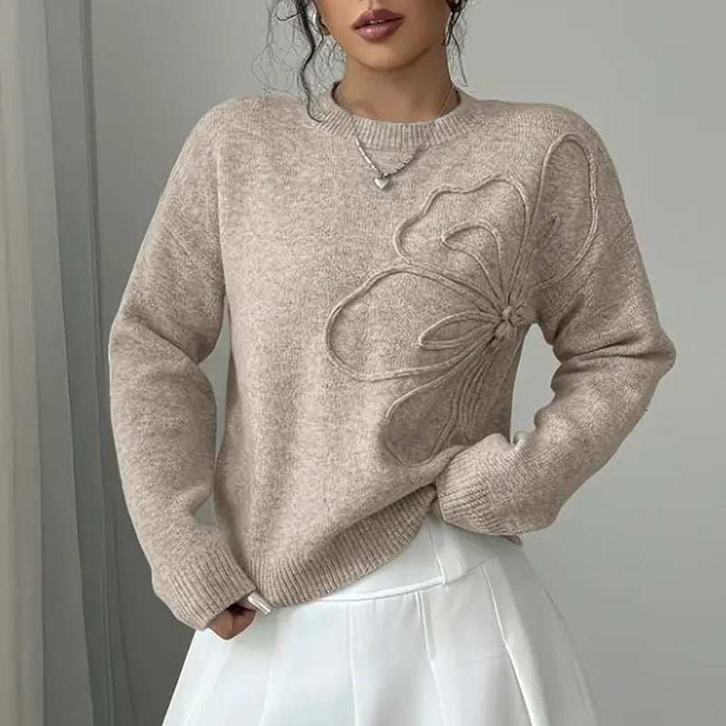Women's Elegant Floral Applique Crew Neck Sweater Pullover - Image 11