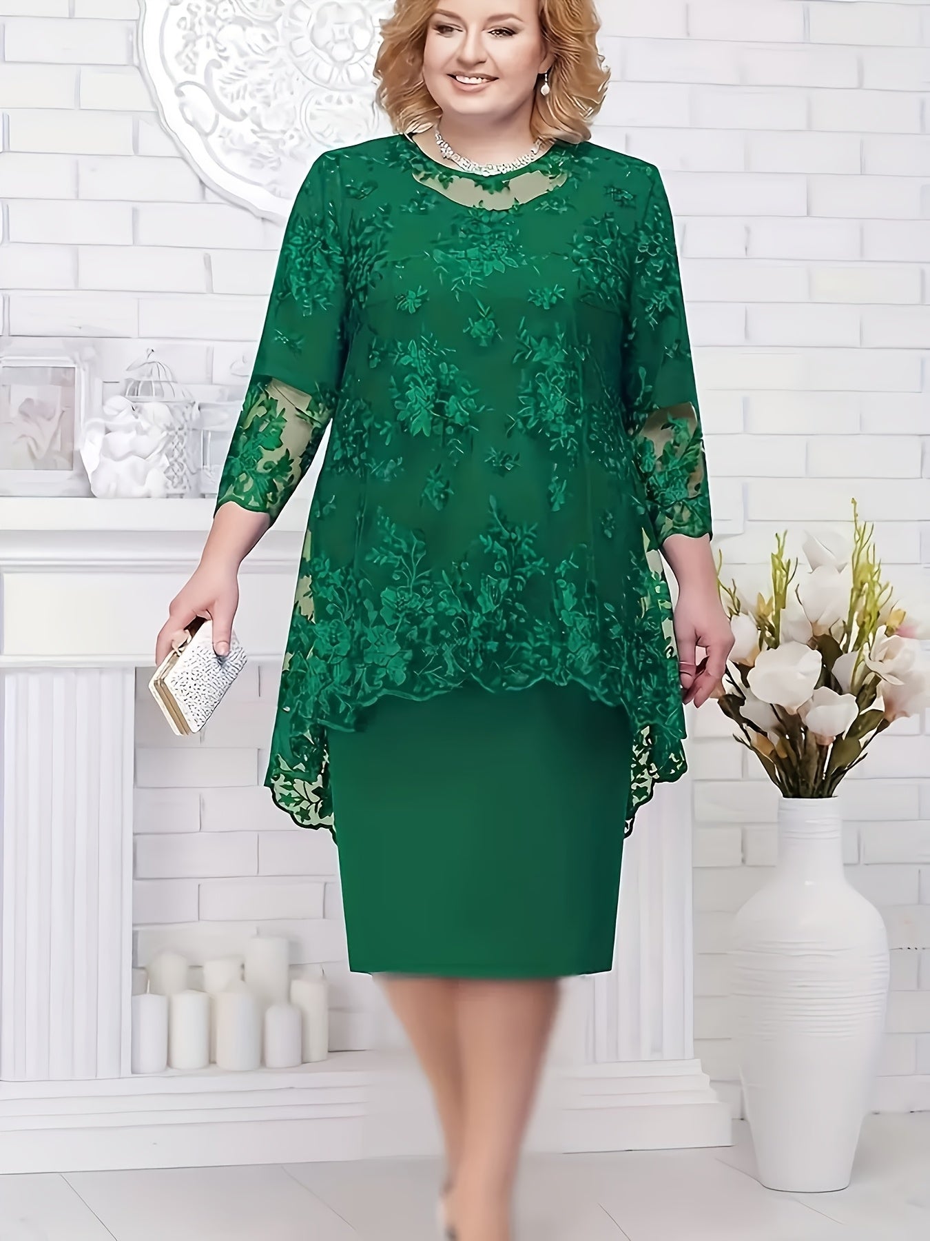 Women's Elegant Lace Two-Piece Evening Dress