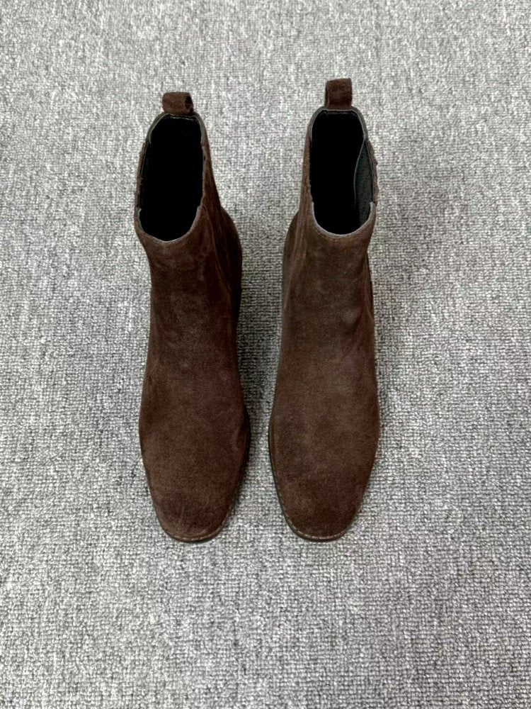 Women’s Retro Square-Toe Mid-Heel Chunky Leather Boots