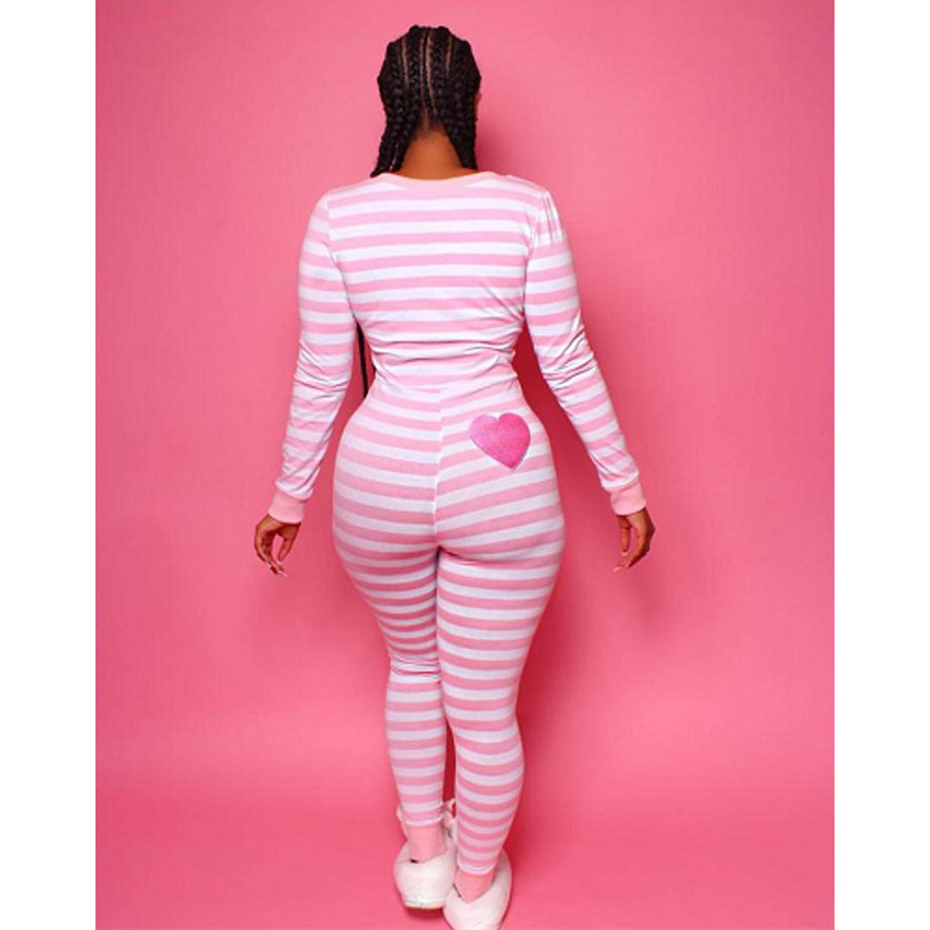 Autumn V-neck Striped Long-Sleeved Pajama Set