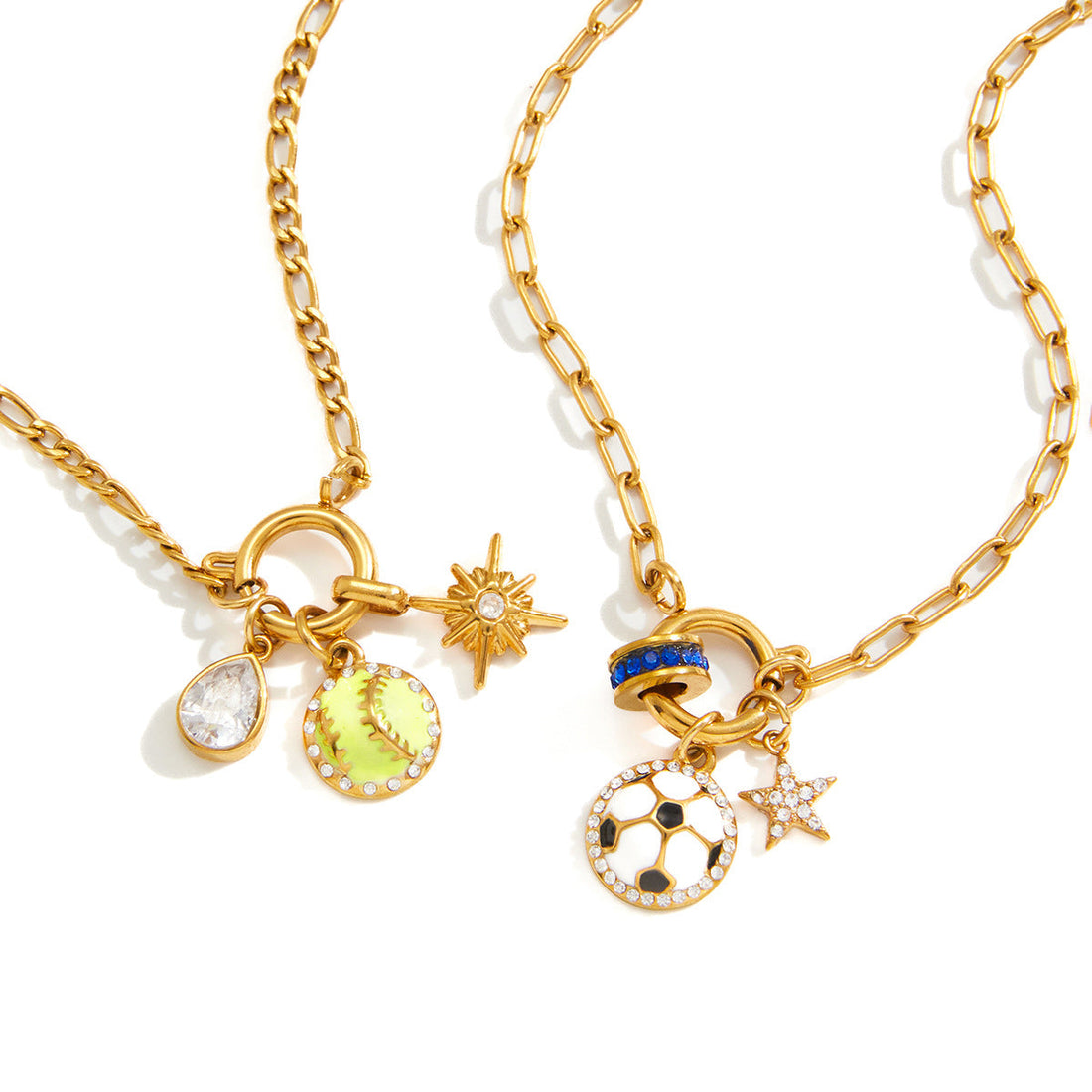 A polished sports ball enamel pendant necklace made of stainless steel by Vera Lux