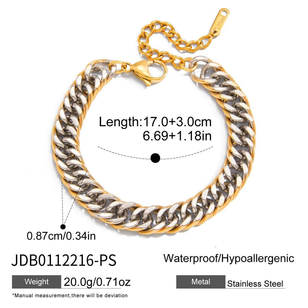 Two-Tone Stainless Steel Cuban Chain Bracelet for Men and Women