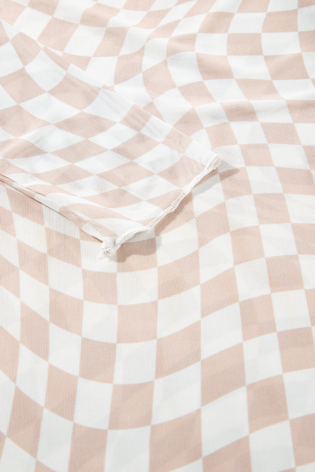 Checker Mesh Mock Neck Long Sleeve Top