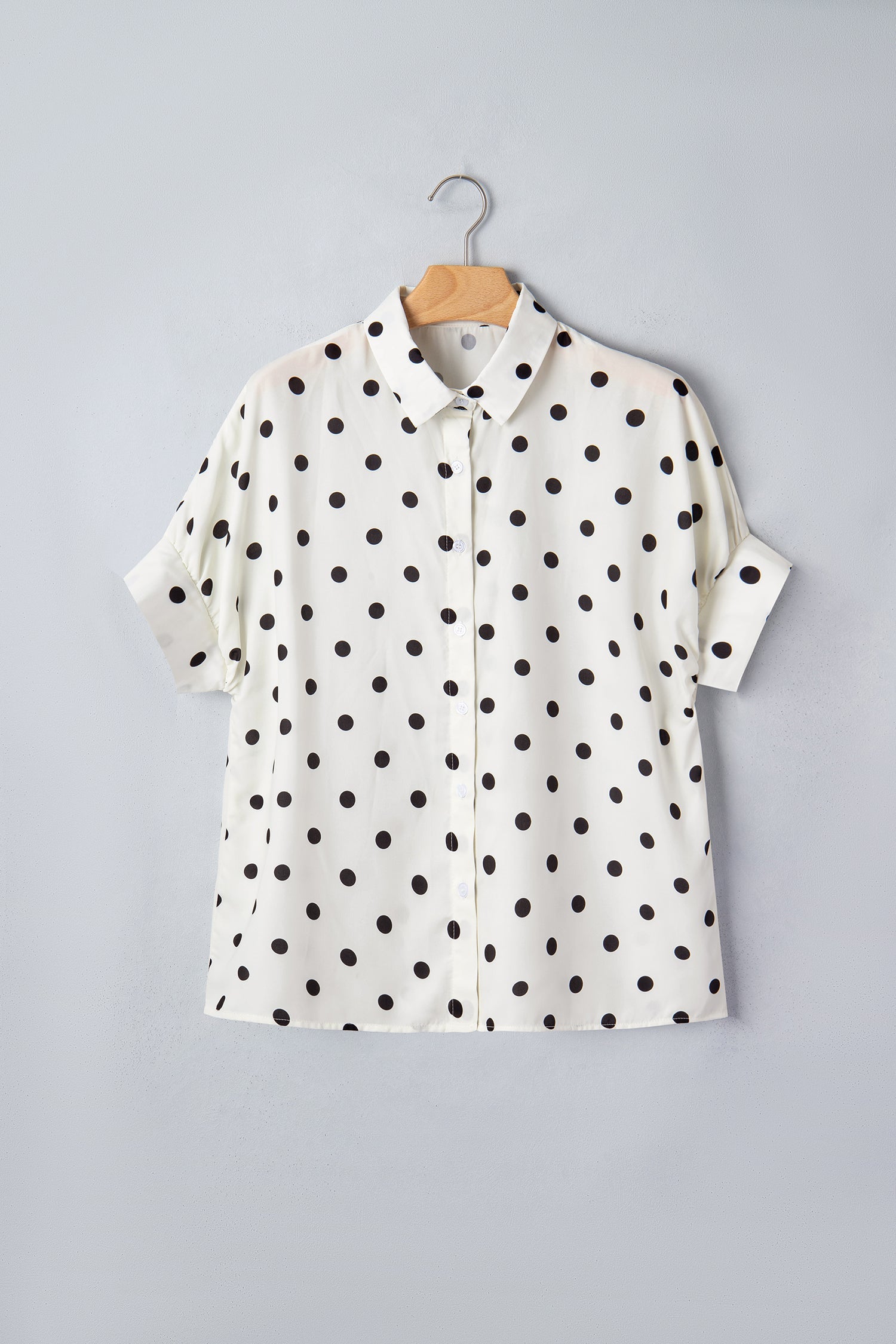 Polka Dot Dolman Sleeve Buttoned Shirt for Women