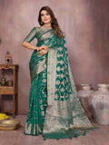 Light Green Soft Organza Silk Saree with woven embroidery