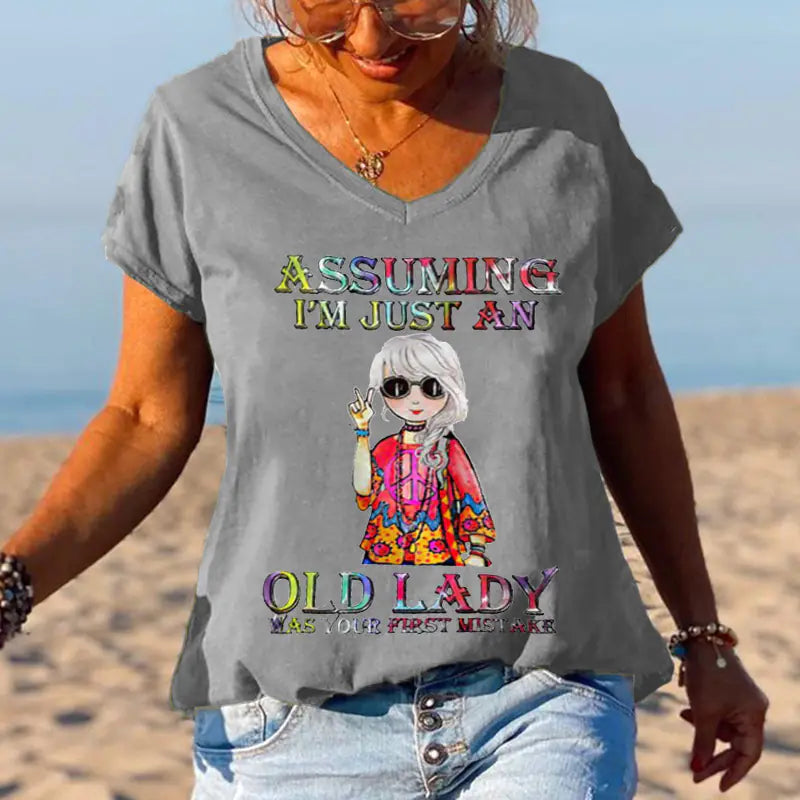 Women's Graphic Print V-Neck T-Shirt Casual Short Sleeve Tee - Image 28