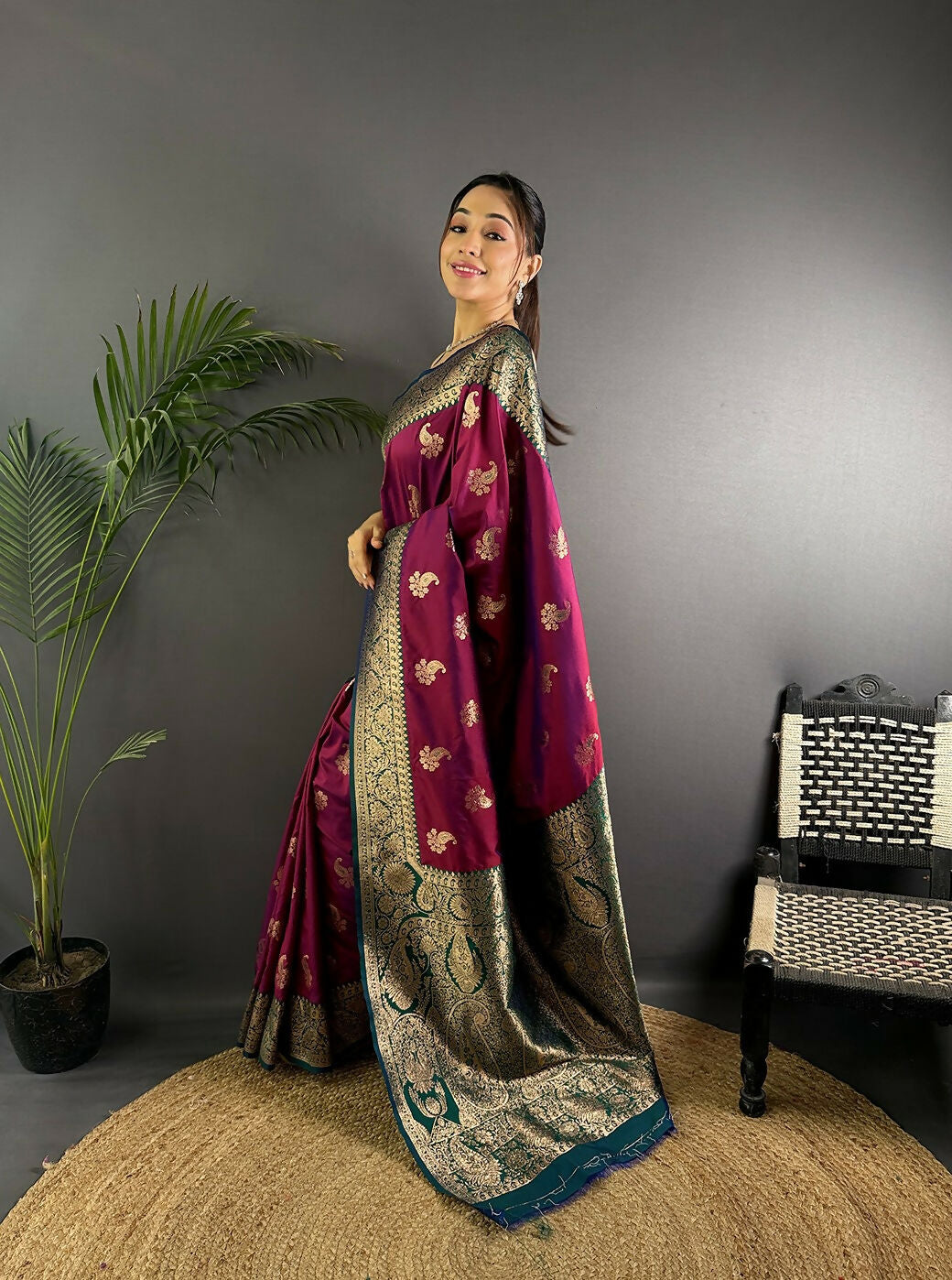 Rani Pink Banarasi Soft Silk Saree with Elegant Woven Butti