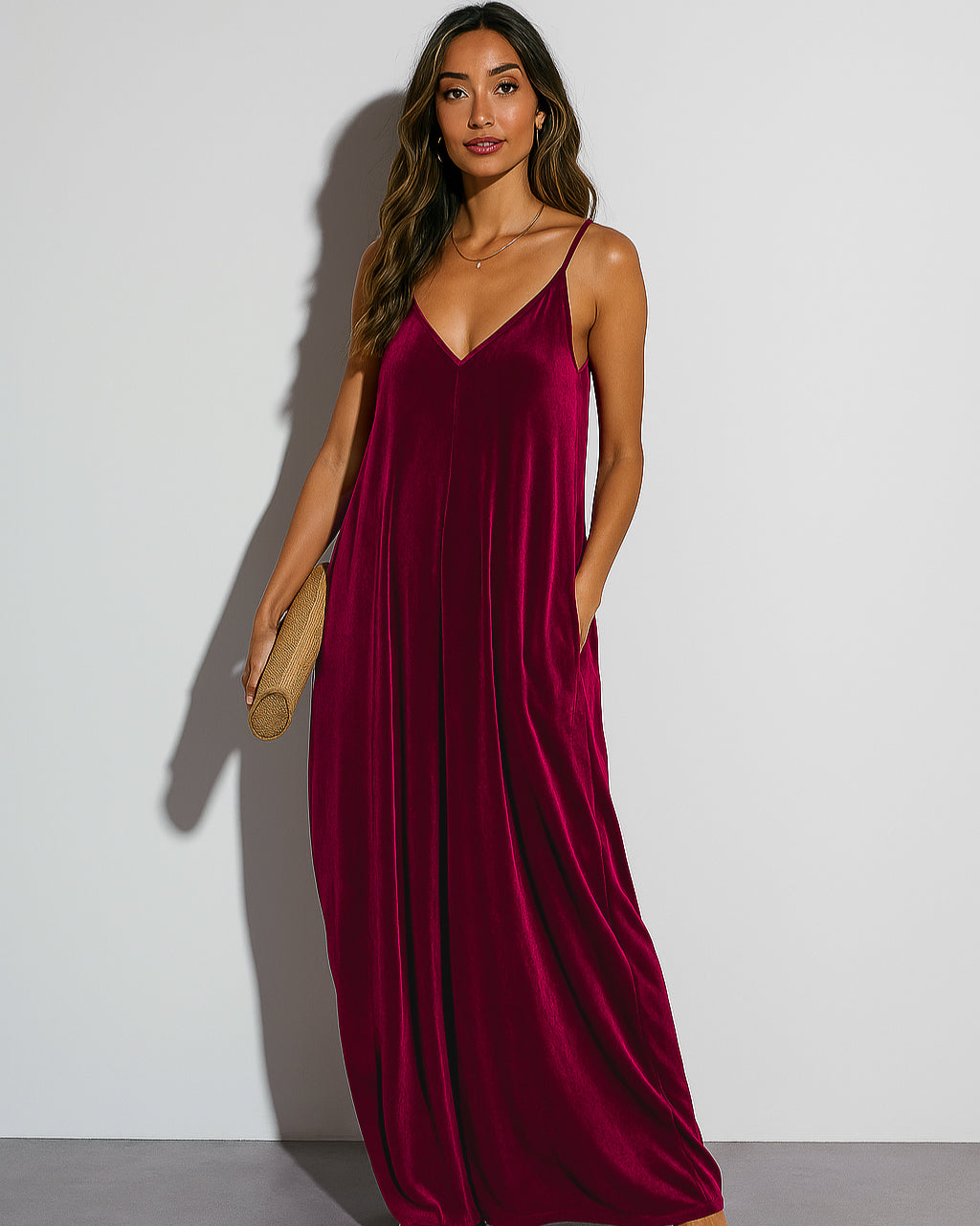 Women's Crimson Velvet Maxi Lounge Dress