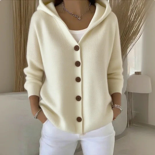 Women’s Button-Down Hoodie Cardigan Sweater Coat - Relaxed Knit