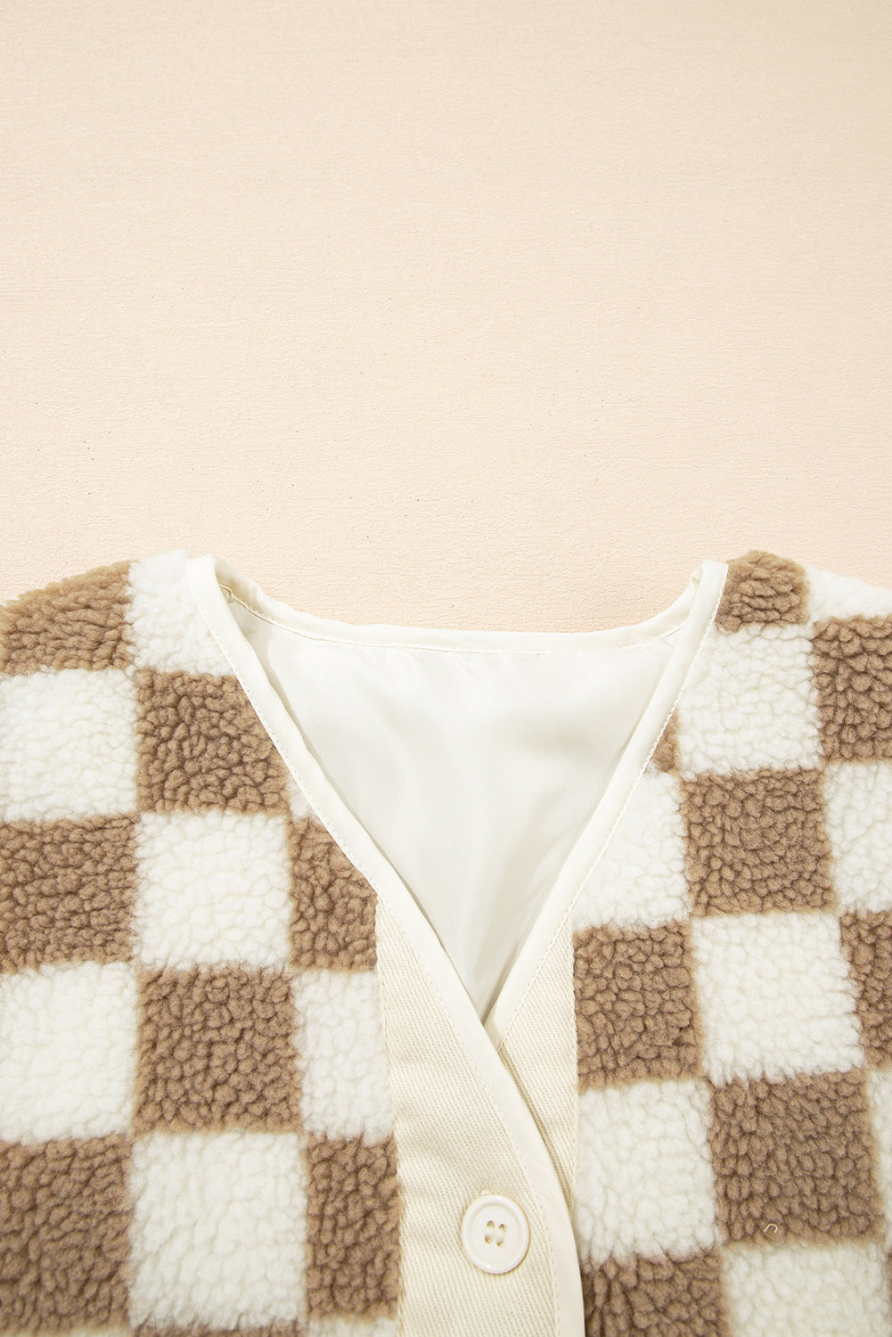 Checker Sherpa Button Front Chunky Jacket