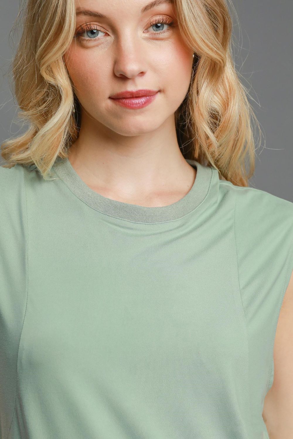 Sage Green High-Low Mini Dress with Curved Hemline