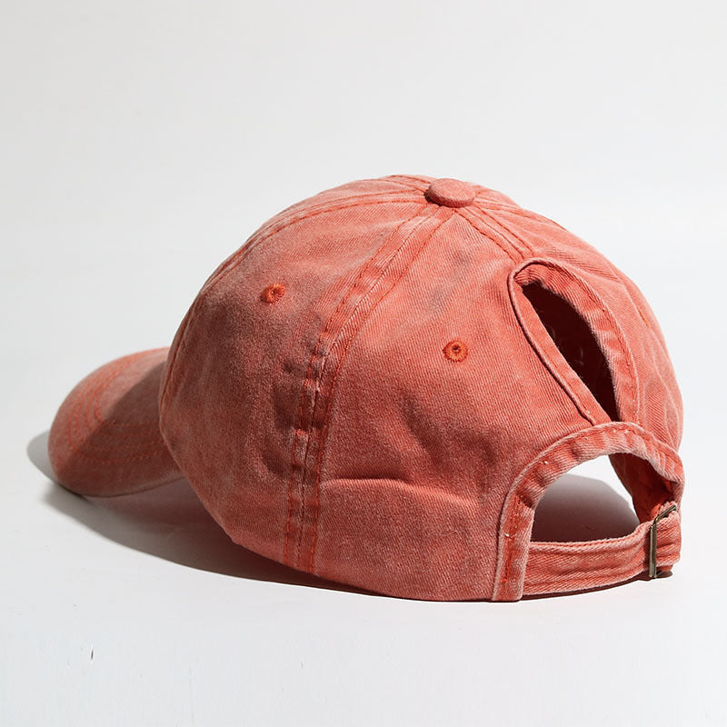 Women's Washed Cotton Curved-Brim Sun Hat with Hair Extensions