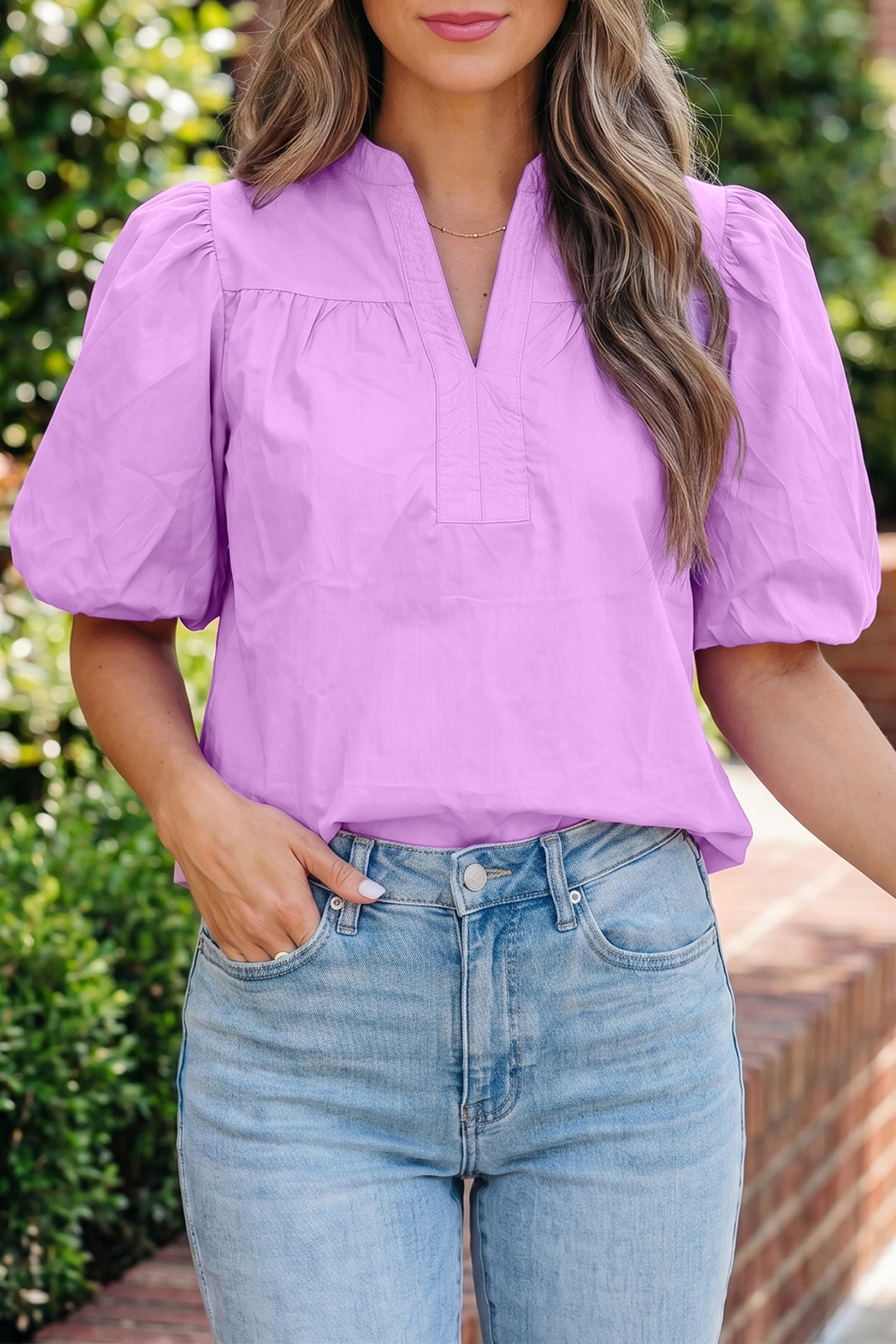 Reese Puffy Half Sleeve Blouse in Lavender